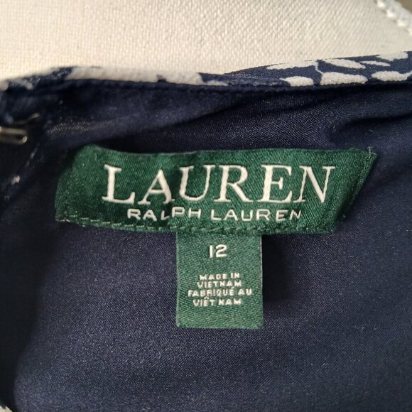 Lauren Ralph Lauren Ruffle Tiered Hem Blue & Light Gray Floral Midi Dress Sz 12 - Picture 8 of 9